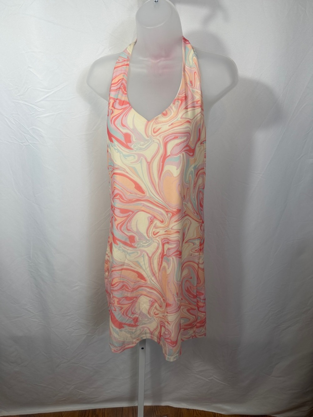 SO Backless Halter Dress in Pastel Swirl (Peach, Pink, Cream)